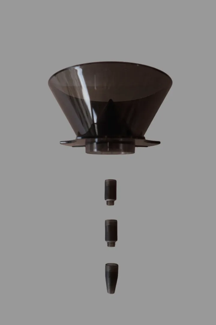 GX2 V2 dripper with its three screw-on drain tube segments