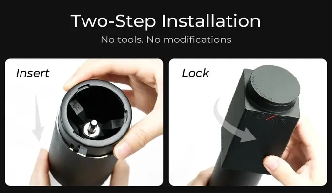 Two-step Nexra NM1 installation: insert the coupler, then twist to lock