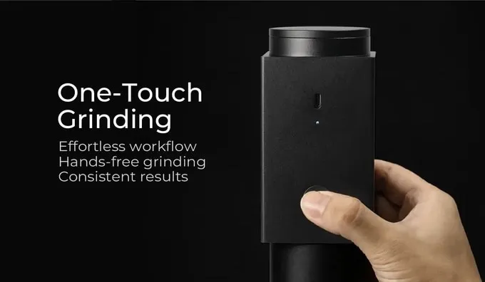 Hand holding a C40 with the black Nexra NM1 module and its single power button
