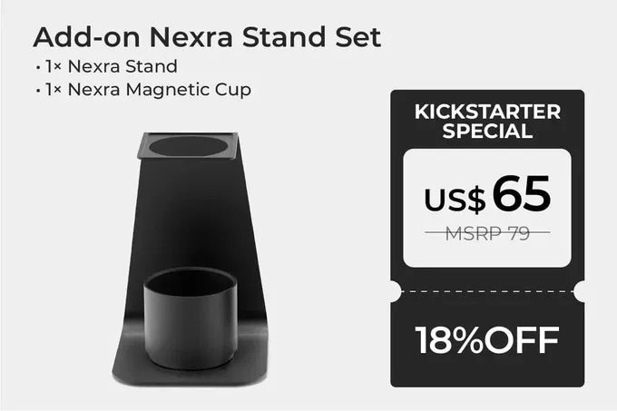 Nexra Stand Set add-on: a black stand and magnetic cup