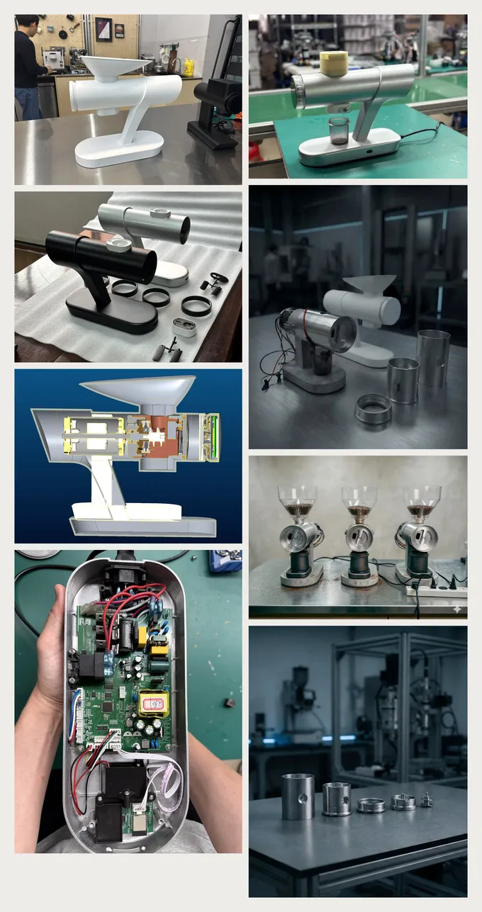 Collage of Nexus 64X prototypes, circuit boards and test rigs during development