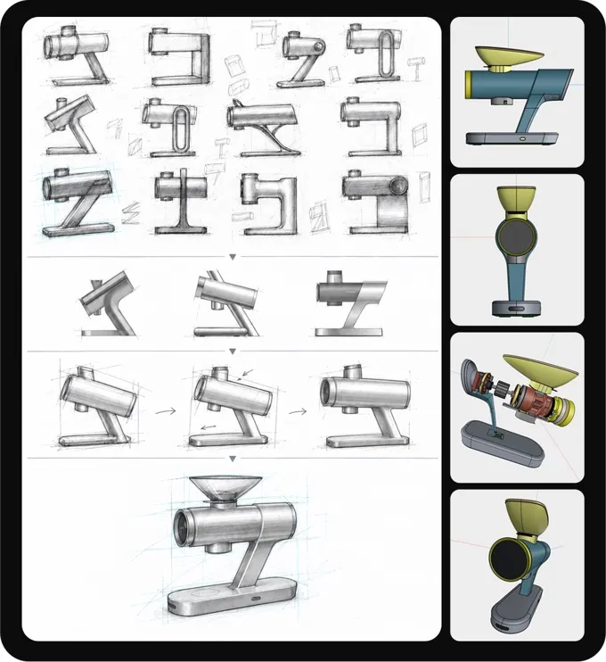 Industrial design sketches and early color mockups of the Nexus 64X