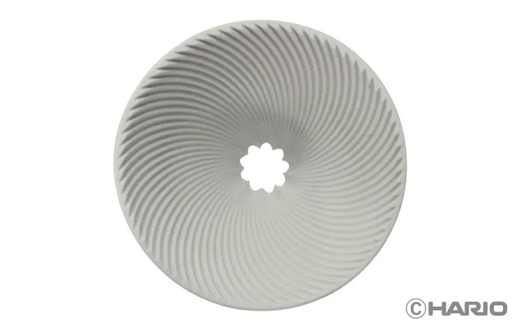 V60 NEO Ceramic seen from above, with fine spiral ribs running down to a nine-point outlet